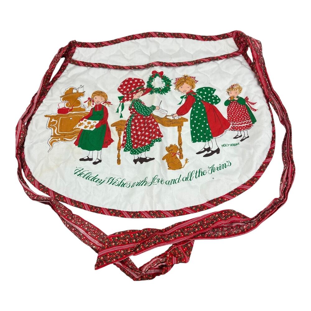 Vintage Holly Hobbie Apron 19.5 x 17 Holiday Wishes With Love and All the Fixin'